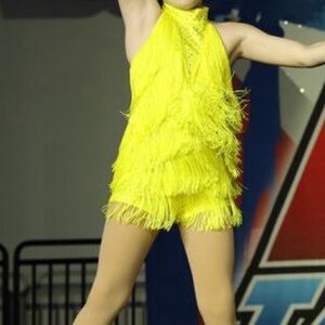 Weissman Dance Costume Large Child Yellow Fringe with rhinestones